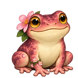 Blossom Buddy, a pink frog with a blossom