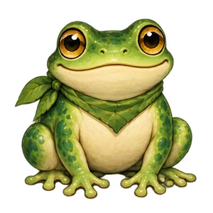 Forest Friend, a green frog with a leafy scarf