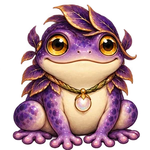 River Guardian, a royal purple frog with gilded leaves and a pearl pendant