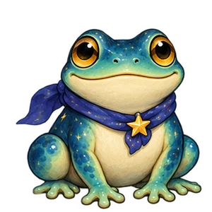 Moonlight, a blue frog with a moon and star